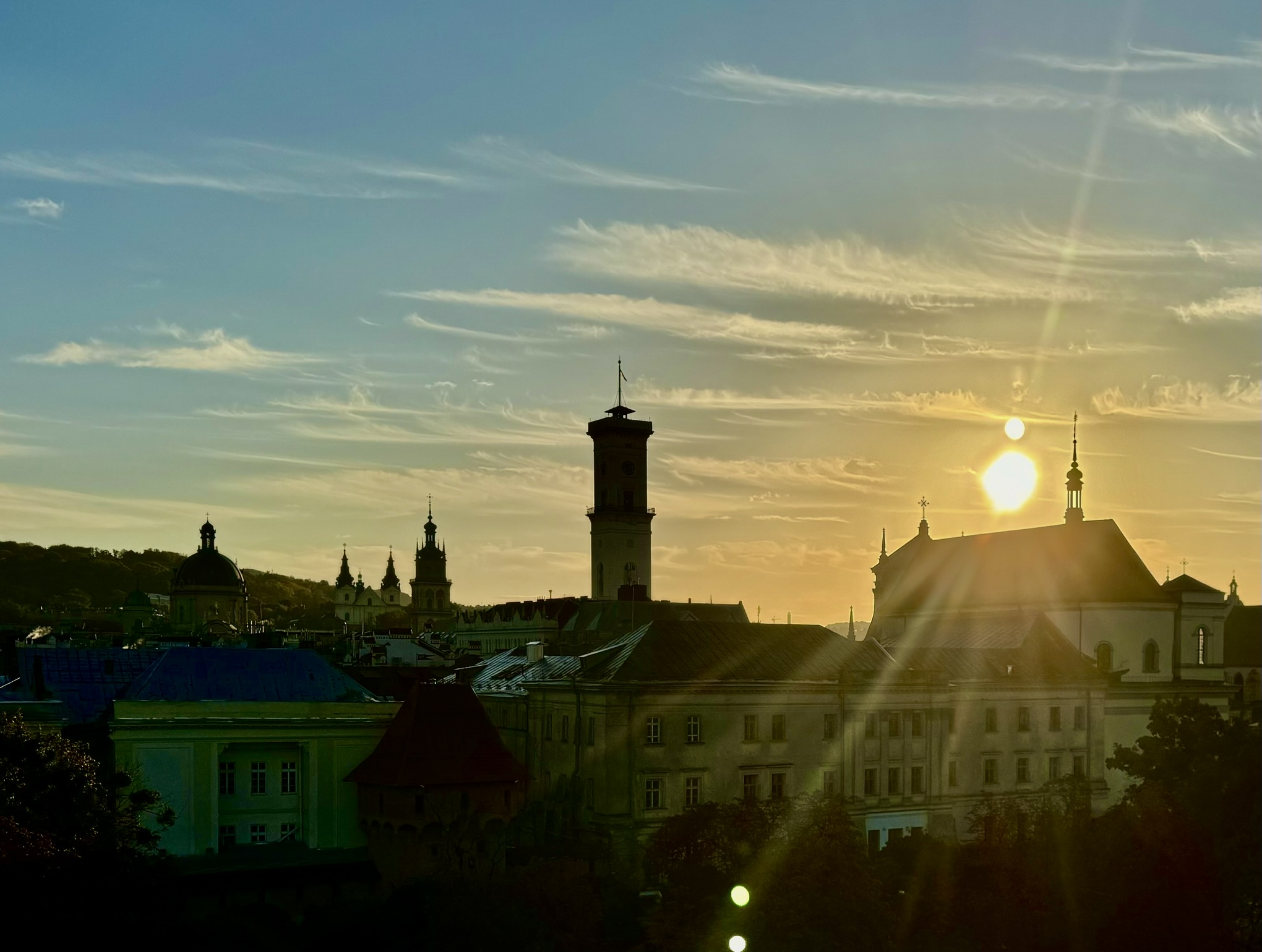 Lviv skyline at sunset